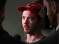 Paul Byron talks with the media on Tuesday after being claimed on waivers by the Montreal Canadiens.