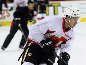 Calgary Flames centre Mikael Backlund practises on Thursday.