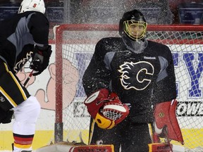 Calgary Flames goalie Jonas Hiller during practice at the Scotiabank Saddledome, in Calgary on October 8, 2015.