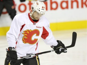 Calgary Flames forward Micheal Frolik, seen during practice on Thursday, is set to face his old team, the Winnipeg Jets on Friday.