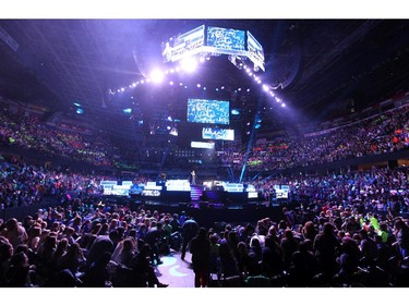 Participants in the 2015 WE Day Calgary listened to Co-Founder Craig Kielburger during WE Day in Calgary at the Scotiabank Saddledome on October 27, 2015.