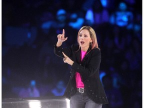 Academy Award winning actress and social activist Marlee Matlin signed her message of hope and courage to the crowd during WE Day in Calgary at the Scotiabank Saddledome on October 27, 2015. (Colleen De Neve/Calgary Herald) (For Entertainment story by Stephen Hunt)