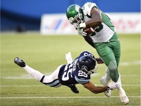The Stamps picked up Saskatchewan Roughriders' runing back Jerome Messam (33) in a trade Wednesday.