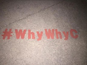 CBC is facing a fine after city officials said its #WhyWhyC publicity stunt is considered graffiti.