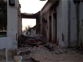 The burned Doctors Without Borders hospital is seen after explosions in the northern Afghan city of Kunduz, Saturday, Oct. 3, 2015. Doctors Without Borders announced that the death toll from the bombing of the group's Kunduz hospital compound has risen to at least 16, including 3 children and that tens are missing after the explosions that may have been caused by a U.S. airstrike. In a statement, the international charity said the "sustained bombing" took place at 2:10 a.m. (21:40 GMT). Afghan forces backed by U.S. airstrikes have been fighting to dislodge Taliban insurgents who overran Kunduz on Monday.