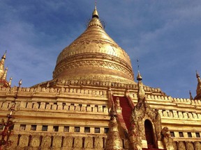 The golden Shwezigon Pagoda, built by King Anawrahta in the early 11th century, in Bagan, Myanmar.