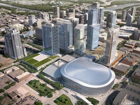 The new arena district in Edmonton is seen in this handout artist rendering. The owner of the Edmonton Oilers says construction and leasing in what will be the city's new arena district is making it one of the top developments in North America. THE CANADIAN PRESS/ HO, Katz Group 
stock photo
STK_