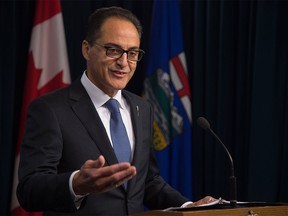 Minister of Finance Joe Ceci speaks about the upcoming budget in Edmonton, Oct. 5, 2015.