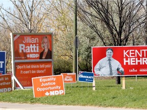 Calgary Centre election signs near Mewata Armoury in Calgary on Oct. 15, 2015.