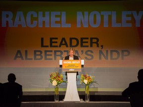 Rachel Notley talks in Calgary on Nov. 26, 2015.