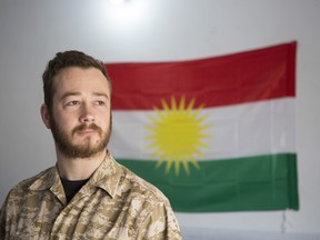 John Gallagher, a Canadian volunteering on the peshmerga Kurdish Forces' front lines in fight against ISIS, is photographed on a base just south of Kirkuk in northern Iraq, on May 14, 2015. New reports say that Gallagher was murdered by ISIS suicide bomber in Syria November 4, 2015.