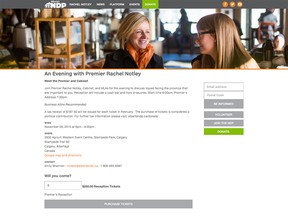 An image of the page on the Alberta NDP website promoting the event at Calgary's Stampede Park.