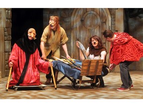 Bruce Horak, Josh Bertwistle,Rebecca Northan,  and Mike Iohaus in Legend Has It. (Colleen De Neve/Calgary Herald)