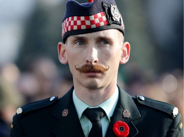A member of the Calgary Highlanders during the annual Remembrance Day ceremony at Central Memorial Park.