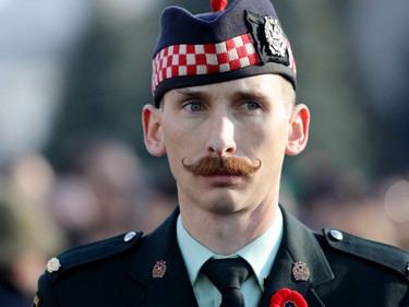 A member of the Calgary Highlanders during the annual Remembrance Day ceremony at Central Memorial Park.