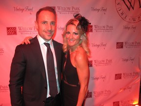 Cal 1121 Willow 3 The Moulin Rouge themed La Rouge Gala, Willow Park Wines & Spirits 22nd charity wine auction held Nov 7 was a great success. Pictured are event co-chairs Scott Henuset and his wife Suzanne.