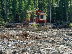 Homes along the Elbow River in Bragg Creek after the 2013 flood.