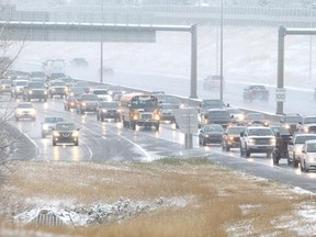 Traffic crawls along Deerfoot Trail.