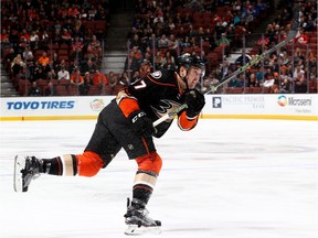 Nick Ritchie of the Anaheim Ducks skates during the team's game against the Calgary Flames on Tuesday.