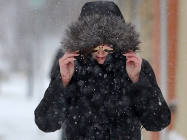 Robyn Pape makes her way to work on a cold morning in Calgary.