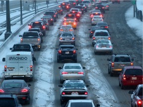 Weather slows down traffic along Crowchild Trail in this file photo.