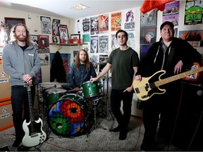 Members of the band Chron Goblin rehearse at their home in Calgary on October 28, 2015.