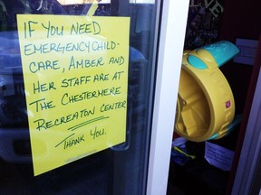 A sign in the door at Evolve Daycare Centre. On Thursday, centre closed on short notice.