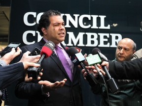 Calgary Mayor Naheed Nenshi spoke after the morning session of council on Nov. 9, 2015.