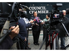 Calgary Mayor Naheed Nenshi spoke after the morning session of council on Nov. 9, 2015.