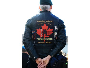 A Canadian veteran watches the 2015 Remembrance Day service at the Military Museums.