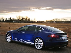 The Tesla Model S P90D electric car features an autopilot mode that enables limited hands-free driving. Telsa opens its first Calgary store in Chinook Centre on Friday.