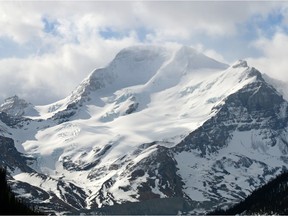Mt. Athabasca along the Icefields Parkway. Parks Canada have closed the Icefields Parkway north of Lake Louise due to poor road conditions and a high avalanche risk.