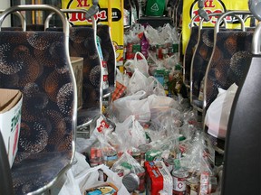 A Calgary Transit bus filled with donations last year.