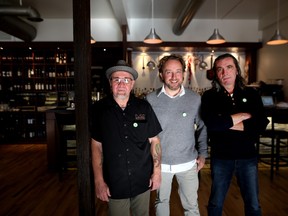Angelo Contrada, left, Jesse Johnson-Trento and Paul Campanella, right, at Sugo in Calgary, one of the restaurants nominated for a Safe Sound Award.