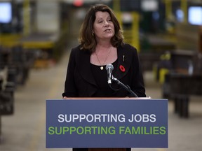 Alberta Minister of Jobs, Skill, Training and Labour, Lori Sigurdson, speaks about a new job creation initiative at Supreme Steel in the Acheson Industrial Park on Nov. 2, 2015.