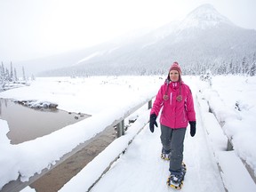 Enjoying the sights, and snow, at Emerald Lake.