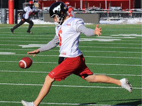 Calgary Stampeders kicker Rob Maver practises at McMahon Stadium on Thursday. His excellent kicks during last Sunday's CFL West semifinal were crucial in handing the B.C. Lions poor field position throughout the game.