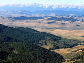 An aerial view of the Eastern Slopes of the Rockies.