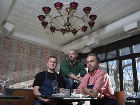 Chef Justin Leboe (right), along with Model Milk executive chef Eric Hendry (right) and Joe Dort, director of operations, are moving cooks at Model Milk and Pigeonhole to a four-day work week.