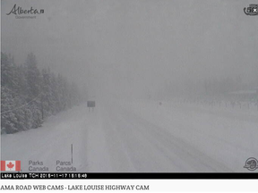 The AMA traffic camera on Highway 1 near Lake Louise today.