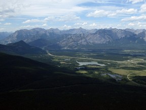 View of the eastern slopes of the Rocky Mountains near Seebe, Alberta.