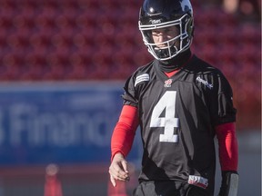 Backup quarterback Drew Tate, 4, during practice at McMahon Stadium in Calgary, on November 4, 2015.