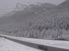 An image from the AMA road camera on HIghway 1 near Canmore