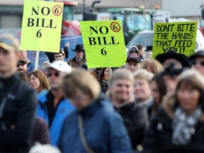 Hundreds of local farmers and ranchers protest Bill 6 at the Best Western in Okotoks.