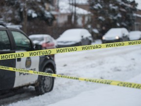 Police attend a minor collision on 36 Ave. S.W. in Calgary on Monday, Dec. 28.