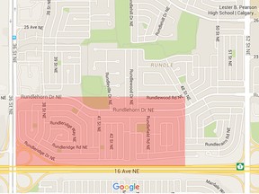 A map of the area where Calgary police are looking for signs of gunshots.