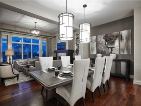 The dining area of the Silverton show home, by Calbridge Homes in Riverstone of Cranston.