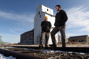 Jason Sailer and Cody Kapcsos save the last Ogilvie Flour Grain Elevator in Alberta with the intent to restore it, in Wrentham on March 14, 2015. (Christina Ryan/Calgary Herald)