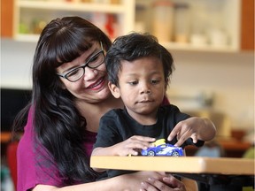 Ronalda Two Young Men of Morley plays with her 3-year-old grandson Nathan Wesley at Brenda's House. She found herself homeless after a marital breakdown and has been staying at the shelter with her grandchildren for three months. She moves into her own apartment shortly.