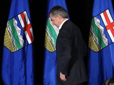 PC leader Jim Prentice speaks at his campaign headquarters in downtown Calgary after his party was decimated in the 2015 Alberta election Tuesday May 5, 2015.